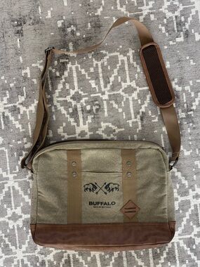 Buffalo David Bitton Olive and Brown Canvas Messenger Bag